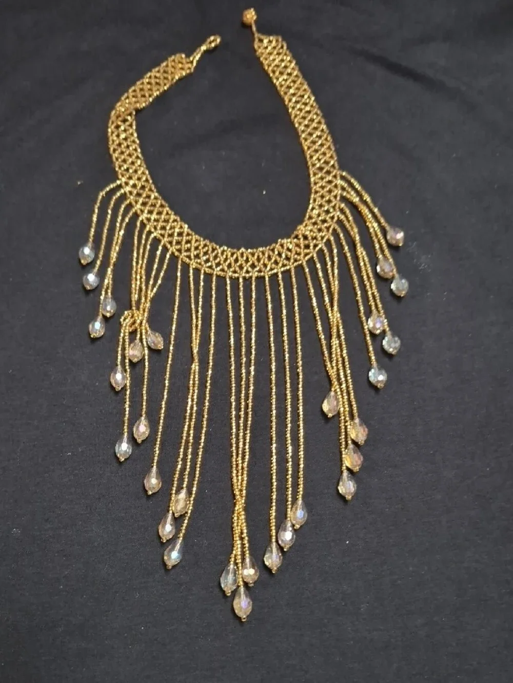 Gold-Tone Fringe Necklace with Pearl-Style Pendant Set